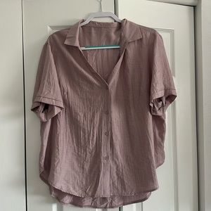 SHEIN light purple button up blouse, short sleeve spring top. Lightweight shirt